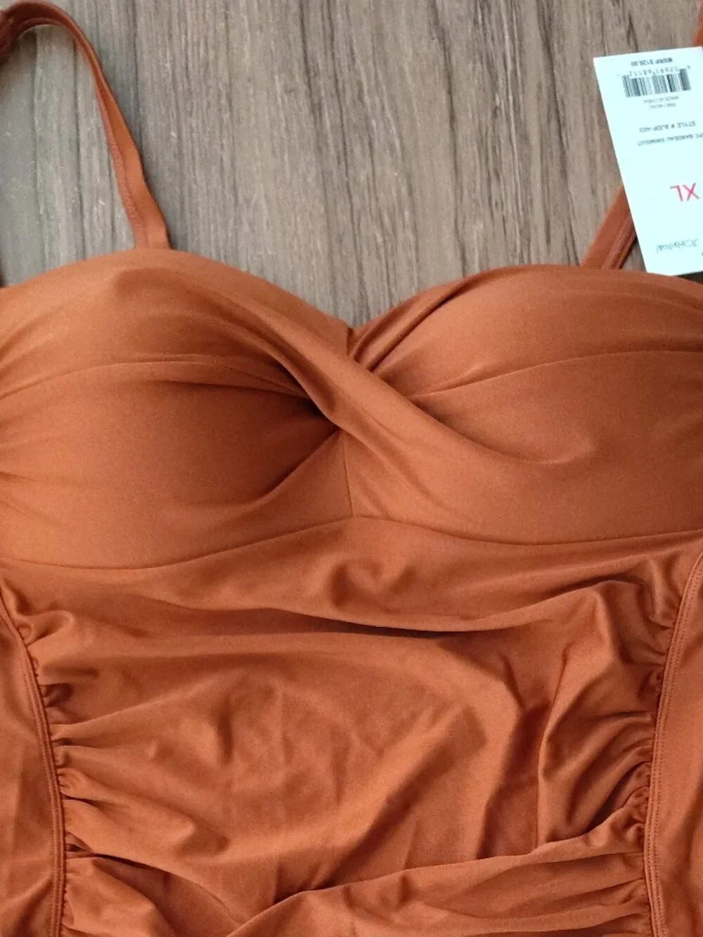NWT! Betsey Johnson Ruched Bandeau One-Piece Swimsuit Brown Tummy Control Sz XL